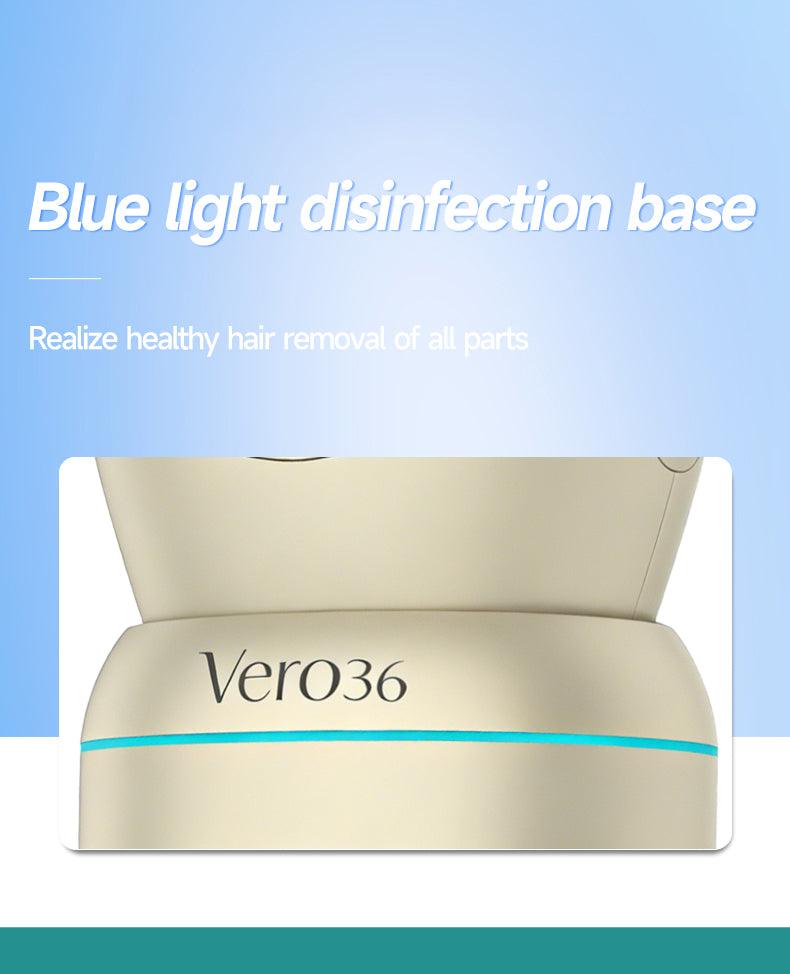 Vero36 IPL device with blue light disinfection base for safe, full-body hair removal at home